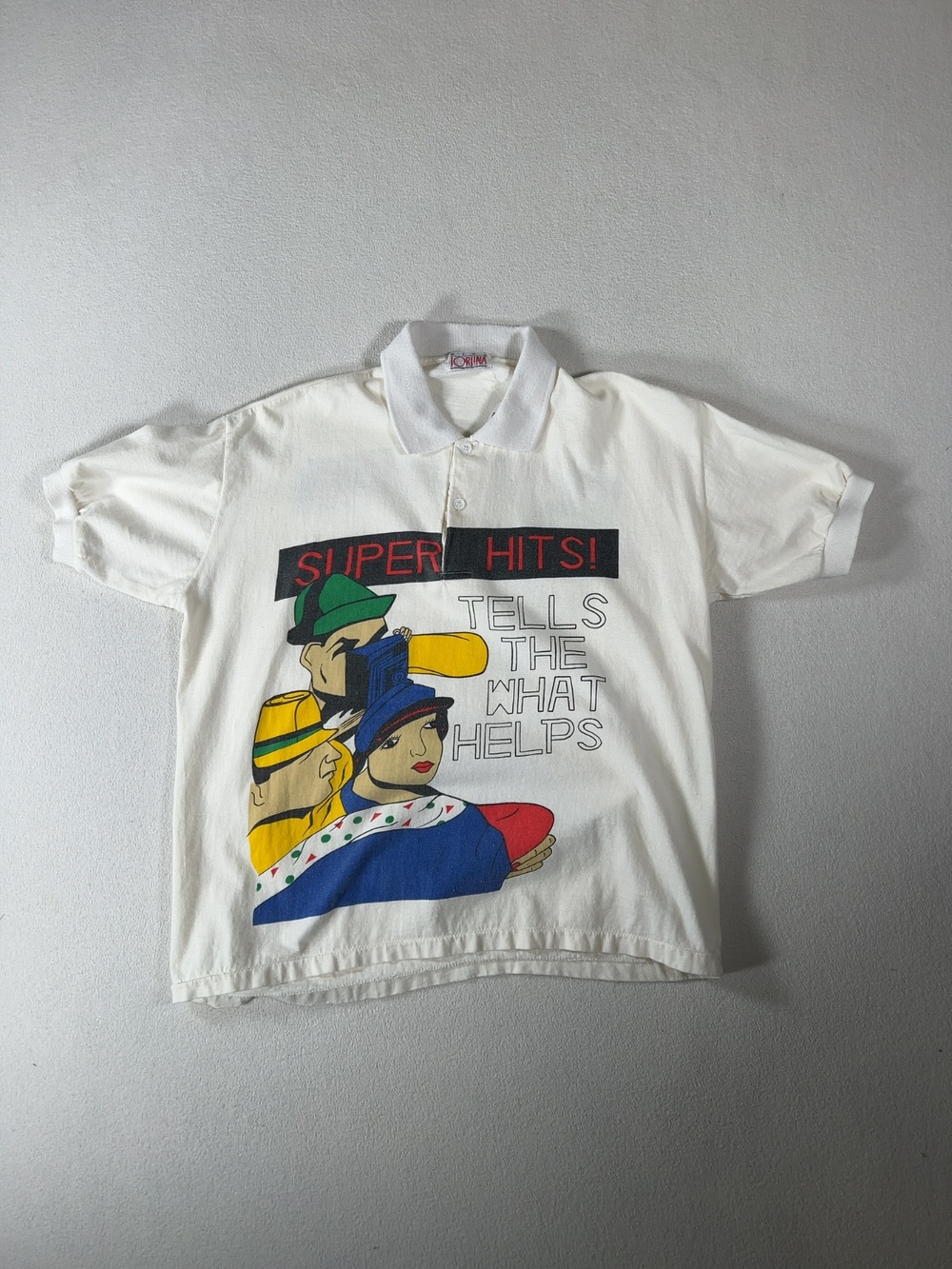 Vintage Miss Jorjina Super Hits Graphic Polo Shirt White Size S